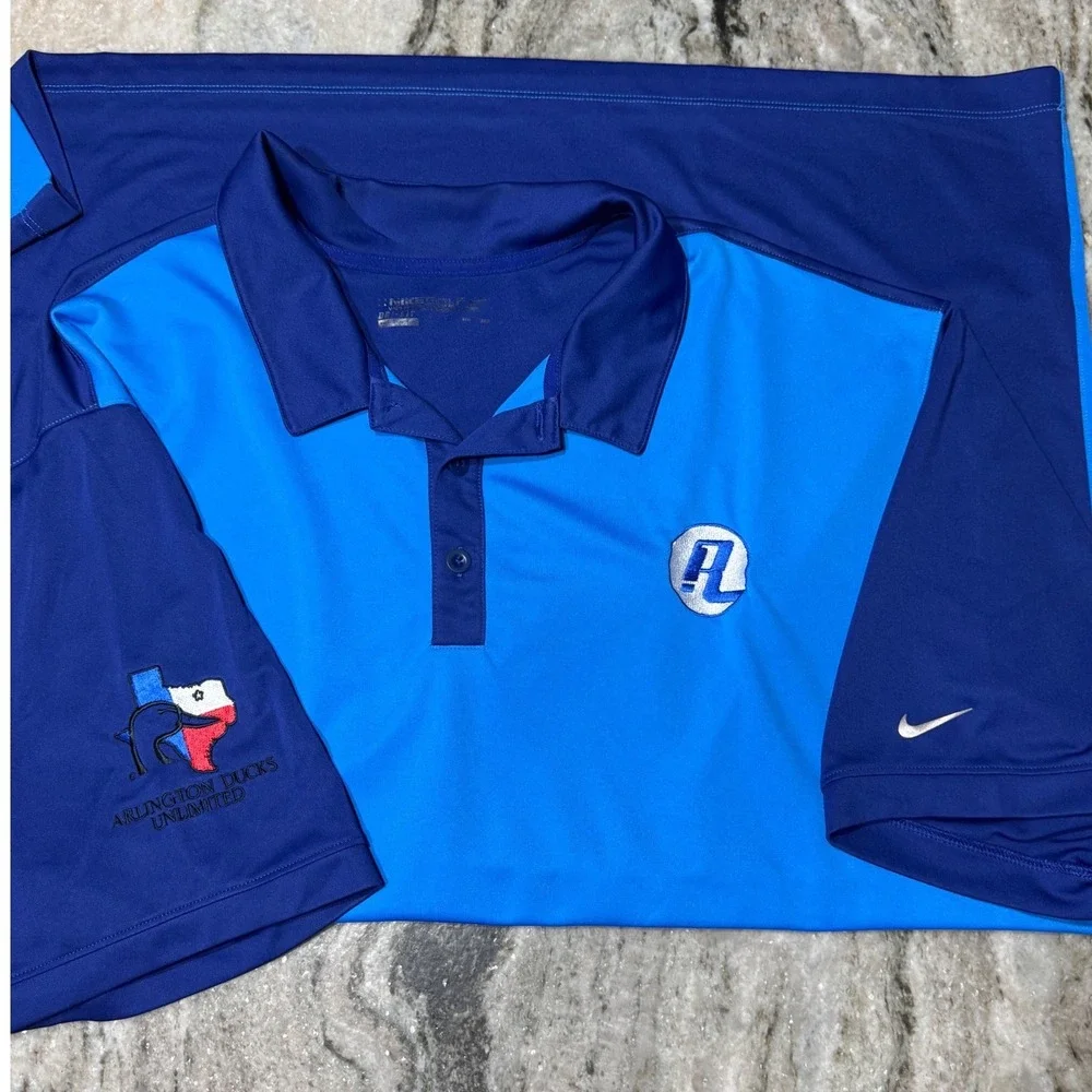 Nike Golf Polo Mens 3XL Arlington Ducks Unlimited Embroidered Blue‎ Dri-FIT